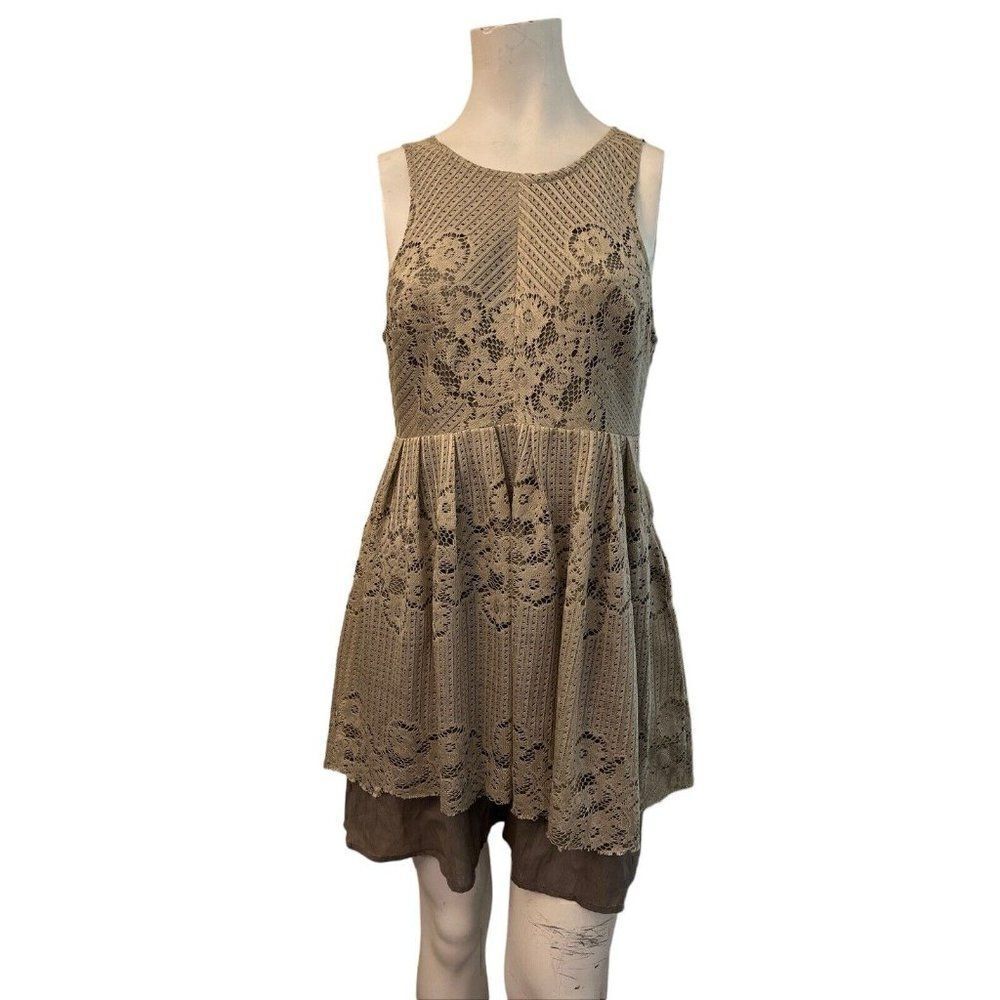 Free People Size 10 Taupe Rocco Open Back Lace Overlay Sleeveless Dress